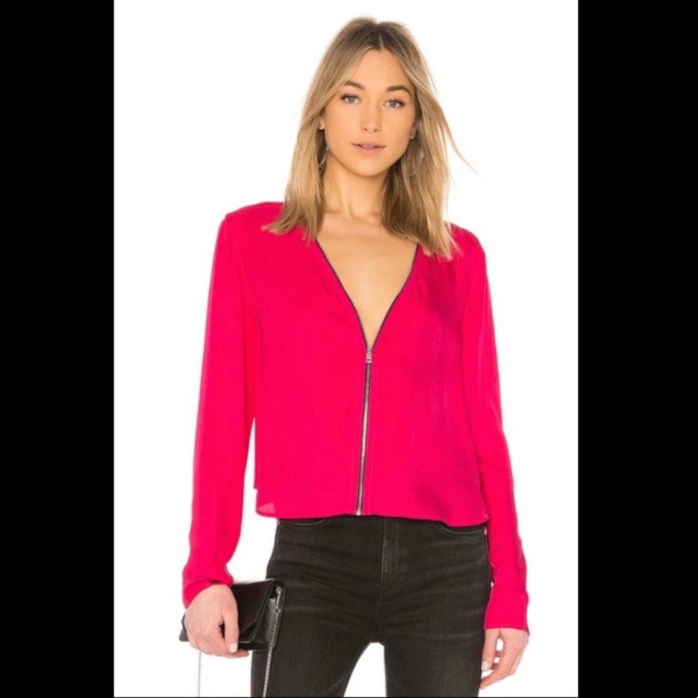 Rag and Bone Bright Rose Vanessa Zip Front Blouse Size: XS